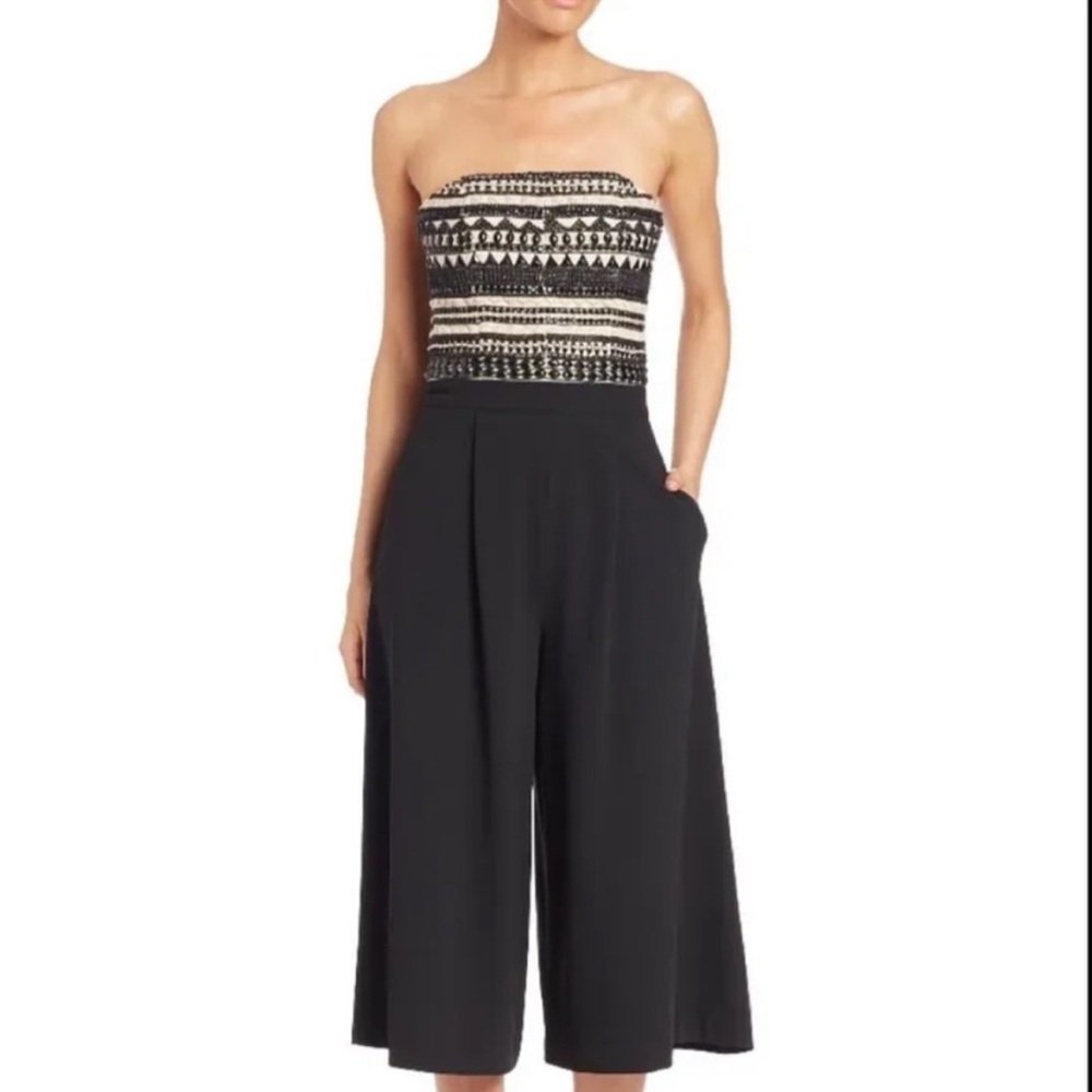 Alice + Olivia Embellished Beaded Strapless Top Wide Crop Leg Jumpsuit 4 NWT